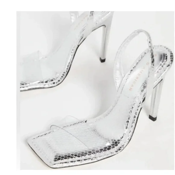 Good American Snake Lucite Silver Heels Size 9 - Picture 3 of 8